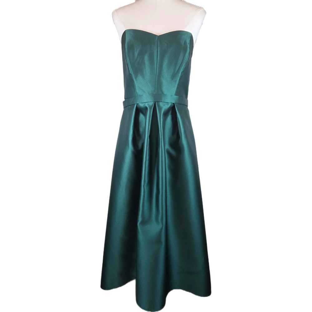 Alfred Sung Hunter Green Satin Twill Strapless High-Low Gown